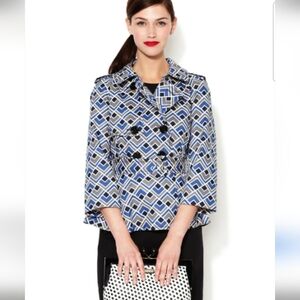 Kate Spade NY | 🔥HOST PICK🔥 Lettie Blue Grey Geo Print Double Breast Pea Coat
